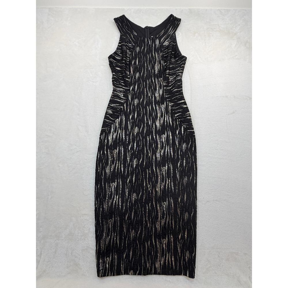 Maria Bonita Black Silver Metallic Vintage Sheath Dress Women Small Excellent